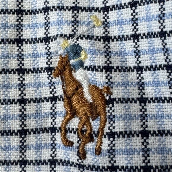 Ralph Lauren Custom Fit Button Down Blue White Checkered Shirt Men Large - Picture 8 of 14